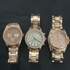 🔥🔥Sold As Is Lot Of (3) Rose Colored Watches All Need New Batteries🔥🔥